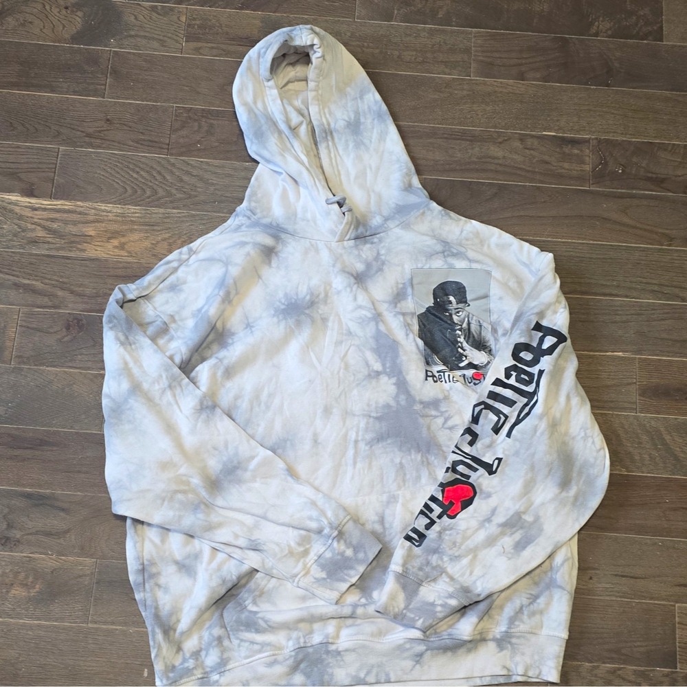 Chemistry Tupac Shakur Graphic Tie-Dye Pullover Hoodie Men's XL Gray/White